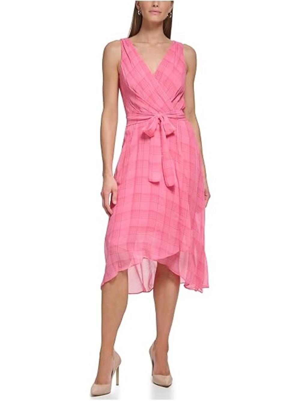 Tommy Hilfiger Pink High-Low Wrap Dress with Waist Tie
